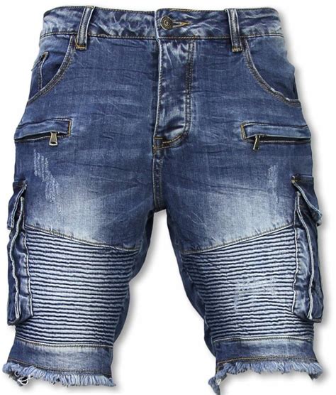 korte broek heren slim fit biker denim pocket jeans blauw style italy