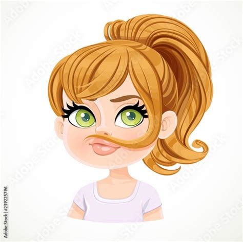 Beautiful Silly Makes A Mustache Out Of Hair Cartoon Fair Haired Girl