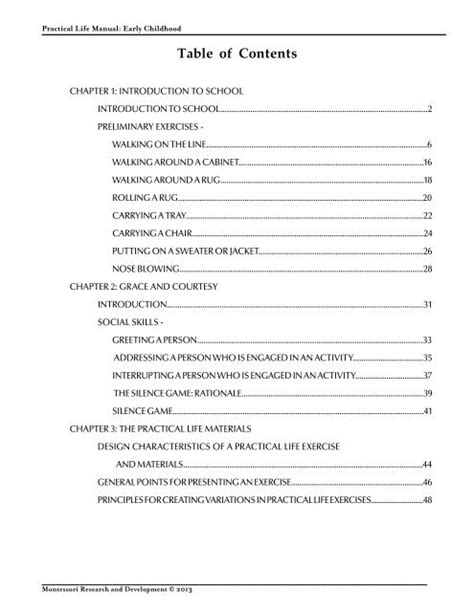 view table  contents   montessori research
