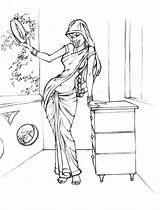 Saree Coloring Pages Indian Girl Colouring Sari Ru sketch template