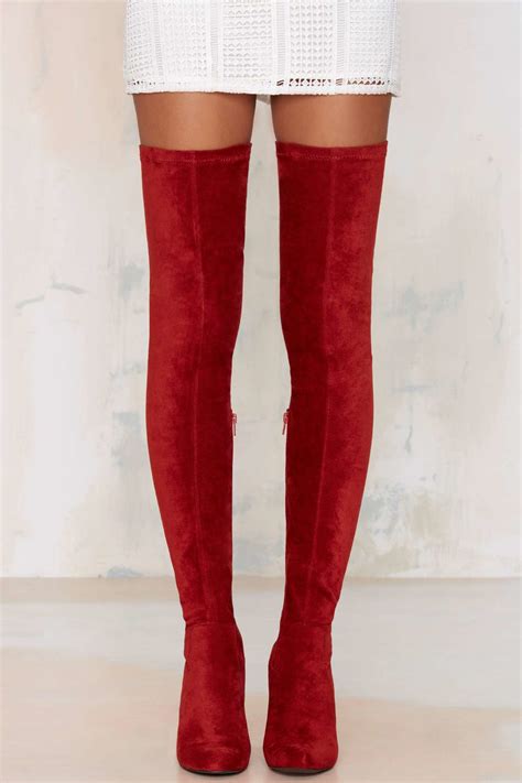 red thigh high boots lyst forever 21 faux patent leather thigh high