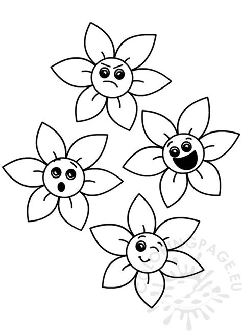 printable flower emotions clipart coloring page