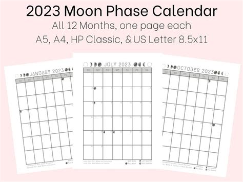 moon phases calendar lunar calendar  calendar etsy moon