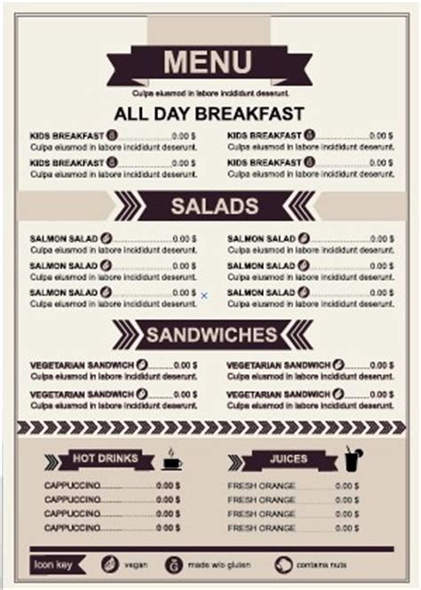 restaurant menu price list template vector vectors graphic art designs  editable ai eps svg