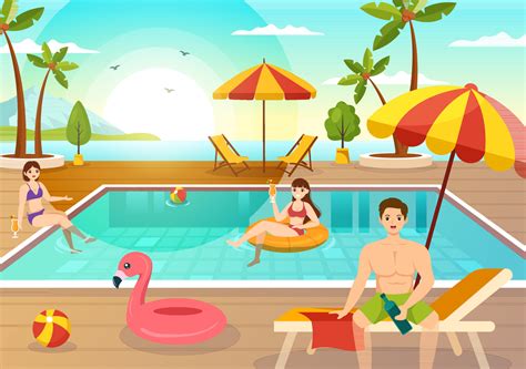 swimming pool vector illustration  summer vacation landscape