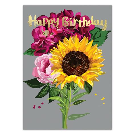 happy birthday sunflower  card  sarah kelleher uk finch