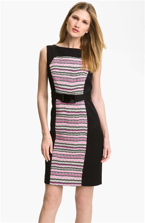 milly fiona belted colorblock sheath dress in black shocking pink lyst