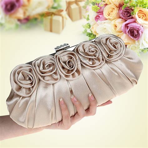 uk wedding bridal flower satin clutch long chain evening party purse handbag bag ebay