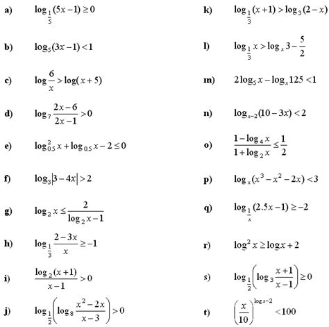 math exercises math problems logarithmic equations  inequalities