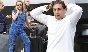 james argent displays his belly as the towie cast fly back from ibiza after admitting lydia