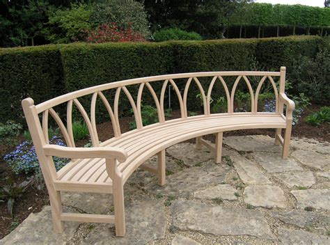 curved wooden bench  garden  patio homesfeed