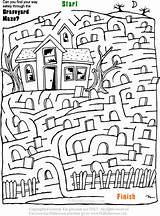 Maze Graveyard Spooky Puzzles sketch template