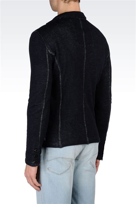 lyst armani jeans singlebreasted heather jersey jacket with leather details in blue for men