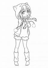 Kawaii Girl Coloring Anime Pages Manga sketch template
