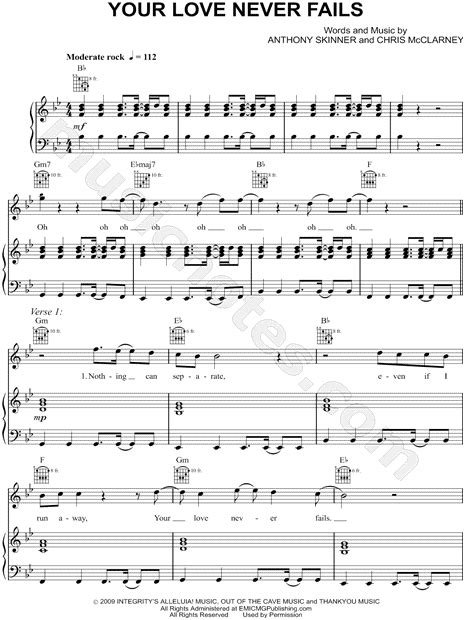 Jesus Culture Your Love Never Fails Sheet Music In Bb Major