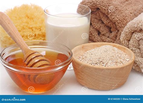 oatmeal milk  honey spa stock photo image