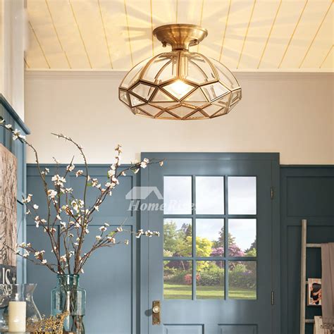 Bathroom Ceiling Pendant Lights Semi Flush Glass Shade Brass Fixture