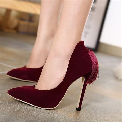 style womens sexy high heels pointed toe tassel platform