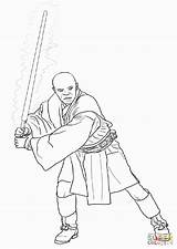 Jedi Windu Coloringhome Mace Lightsaber Clone sketch template