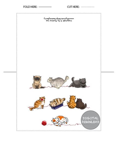 printable blank greeting kitty cat card  etsy