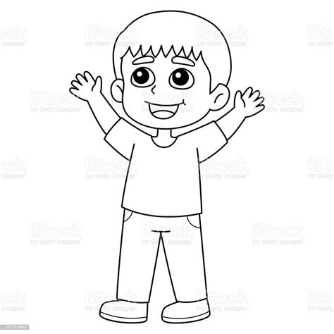happy boy isolated coloring page  kids stock illustration