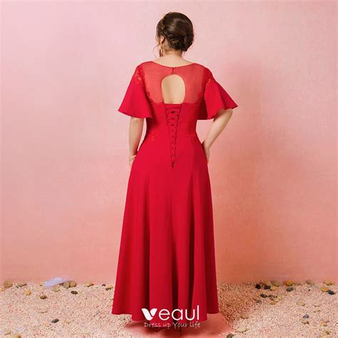 modest simple red plus size evening dresses 2018 a line