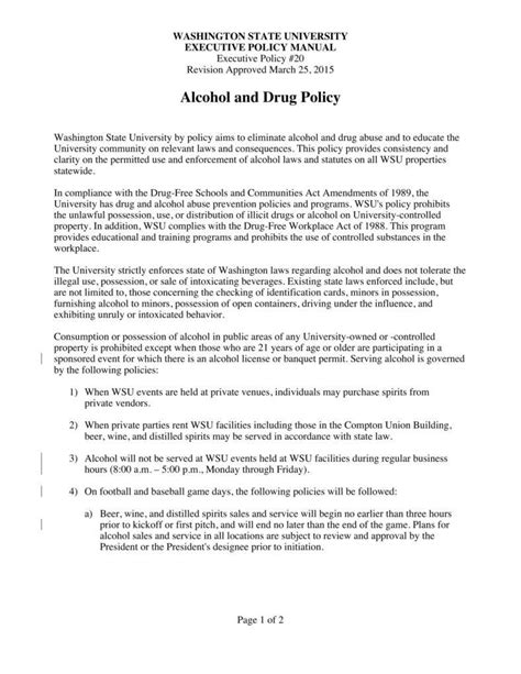 printable drug  alcohol policy template printable  templates