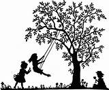 Tree Clipart Swinging Playing Girls sketch template