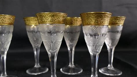 Proantic Moser Splendid 6 Shot Glasses In Cut Crystal And 24 Carat G