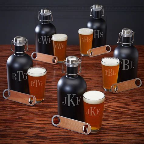 personalized classic monogram beer growler set 5 custom