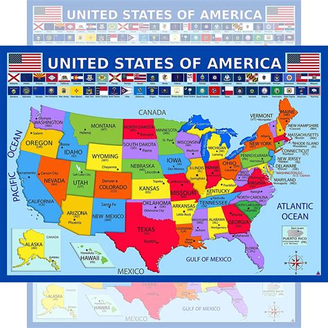 everdirect united states map  state flags poster laminated