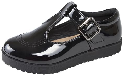 girls black patent school shoes chunky platforms flat sole flatforms
