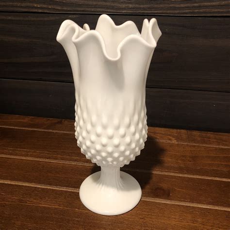 Fenton Hobnail Milk Glass Handkerchief Vase Etsy Hobnail Milk Glass