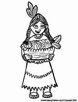 Coloring Native American Thanksgiving Pages Girl Indian Printable Kids Print Girls Color Printouts Worksheets Getcolorings Basket Happy Printables sketch template
