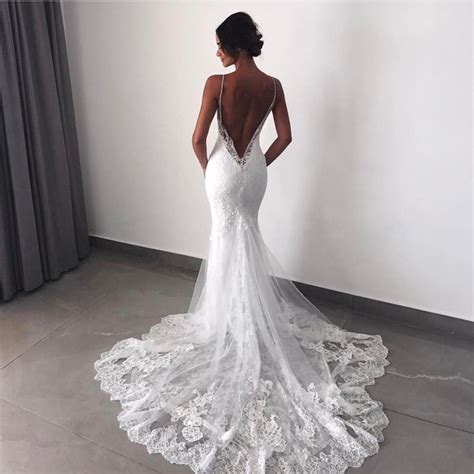 sexy v neck open back mermaid lace wedding dresses 2018