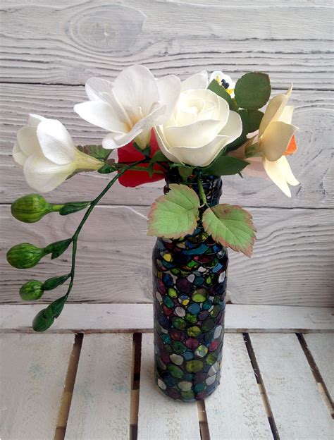 Mosaic Stained Glass Vase With Circle Design Hand Painted