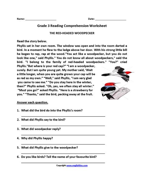 reading worksheets  grade reading worksheets