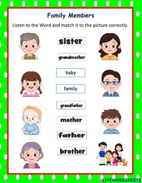 family members vocabulary worksheet