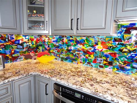 Colorful Abstract Kitchen Backsplash Designer Glass Mosaics