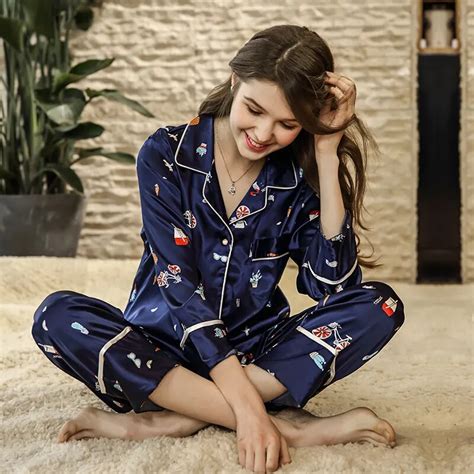 buy ssh0199 2018 new women pajamas satin silk brand