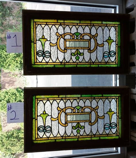 Pair Of Antique Victorian Stained Leaded Glass Windows Ebay