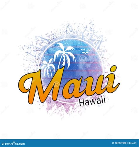 maui hawaii surf logo watercolor splash banner  sunset stock vector