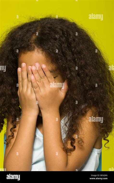 hands covering face black girl child  res stock photography  images alamy