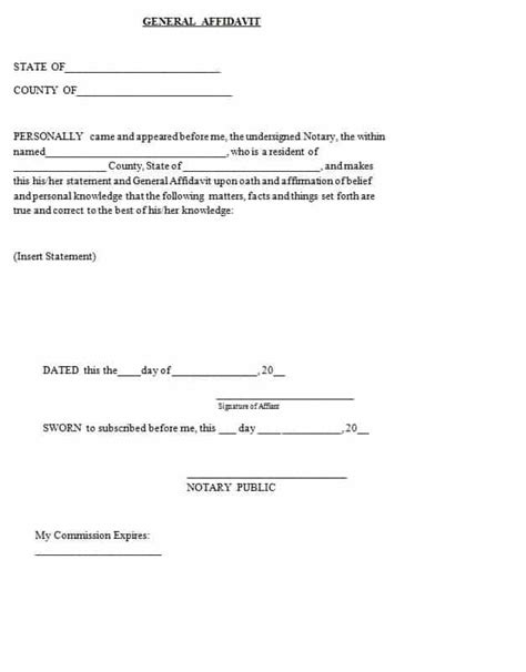 affidavit form templates  word excel