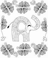 Boekpagina Ontspant Kleurende Meditatie Colorare Creazione Rilassa Adulti Olifant Getrokken Bloemen Geometrico sketch template