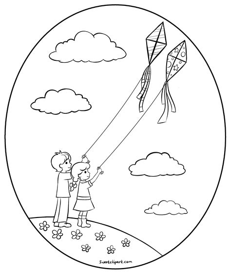 children flying kites drawing  getdrawings