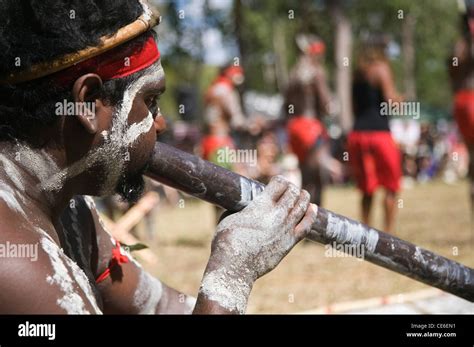 Aboriginal Man Playing The Didgeridoo At The Laura Aboriginal Dance