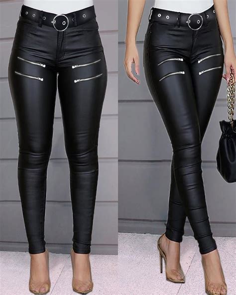 zipper design high waist pu leather skinny pants online discover