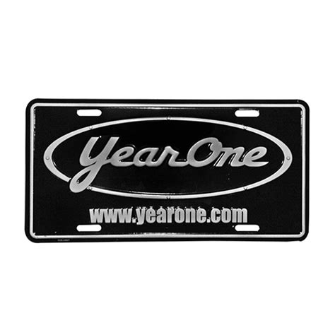 yearone license plate black  silver logo