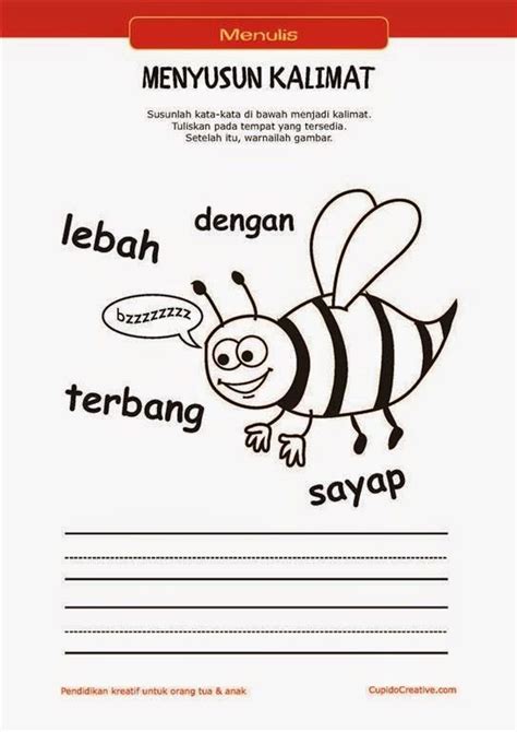 belajar membaca and menulis anak tk sd menyusun kata menjadi kalimat and mewarnai gambar lebah